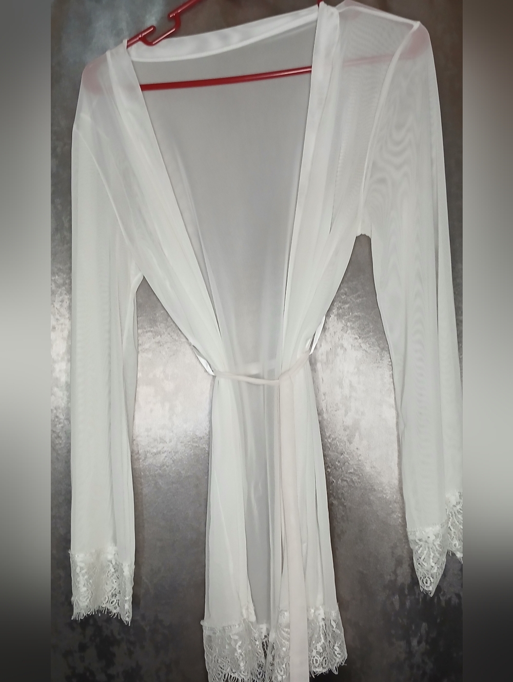 Sheer White Lace-Trim Robe for Women